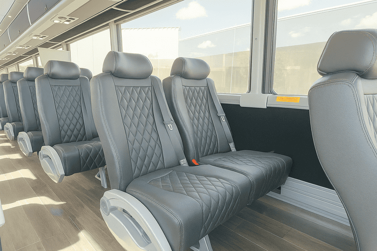 interior of Des Moines Coach Bus Service charter bus